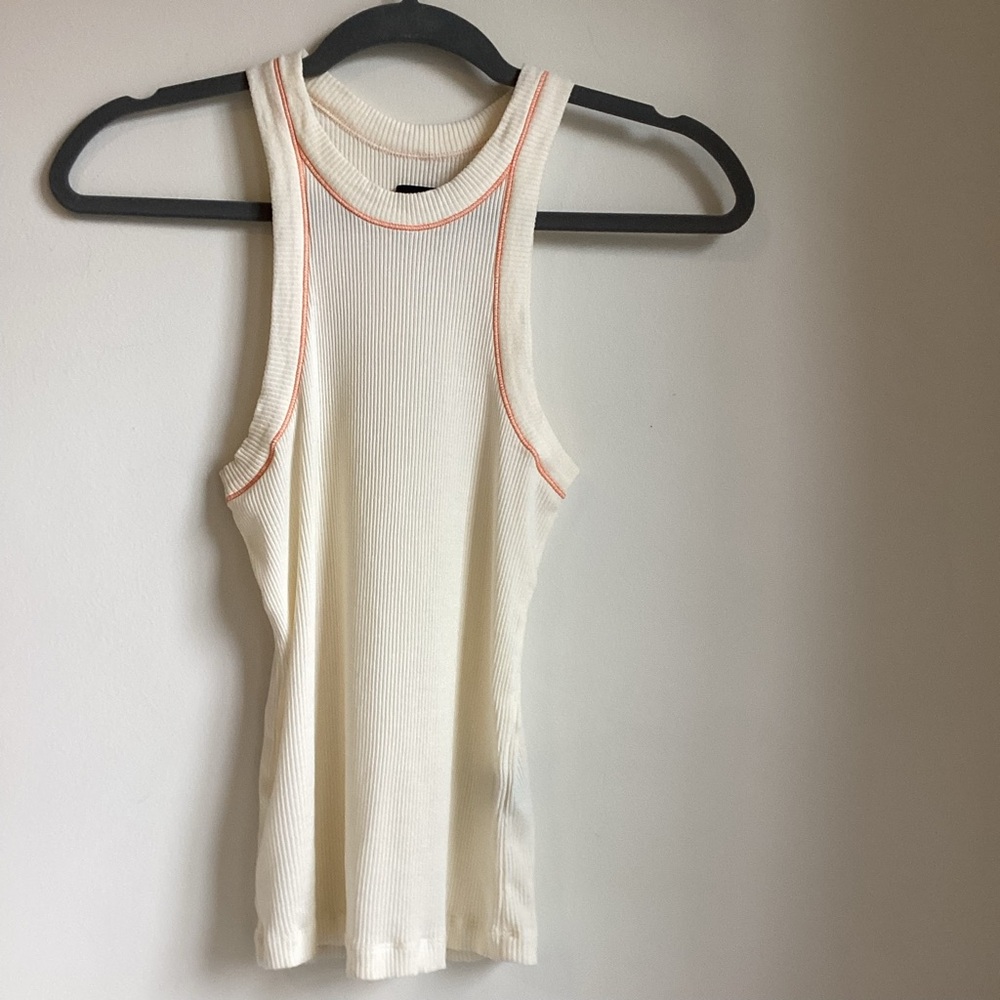 WSLY Tank Top Womens Size Medium Cream Orange Ribbed